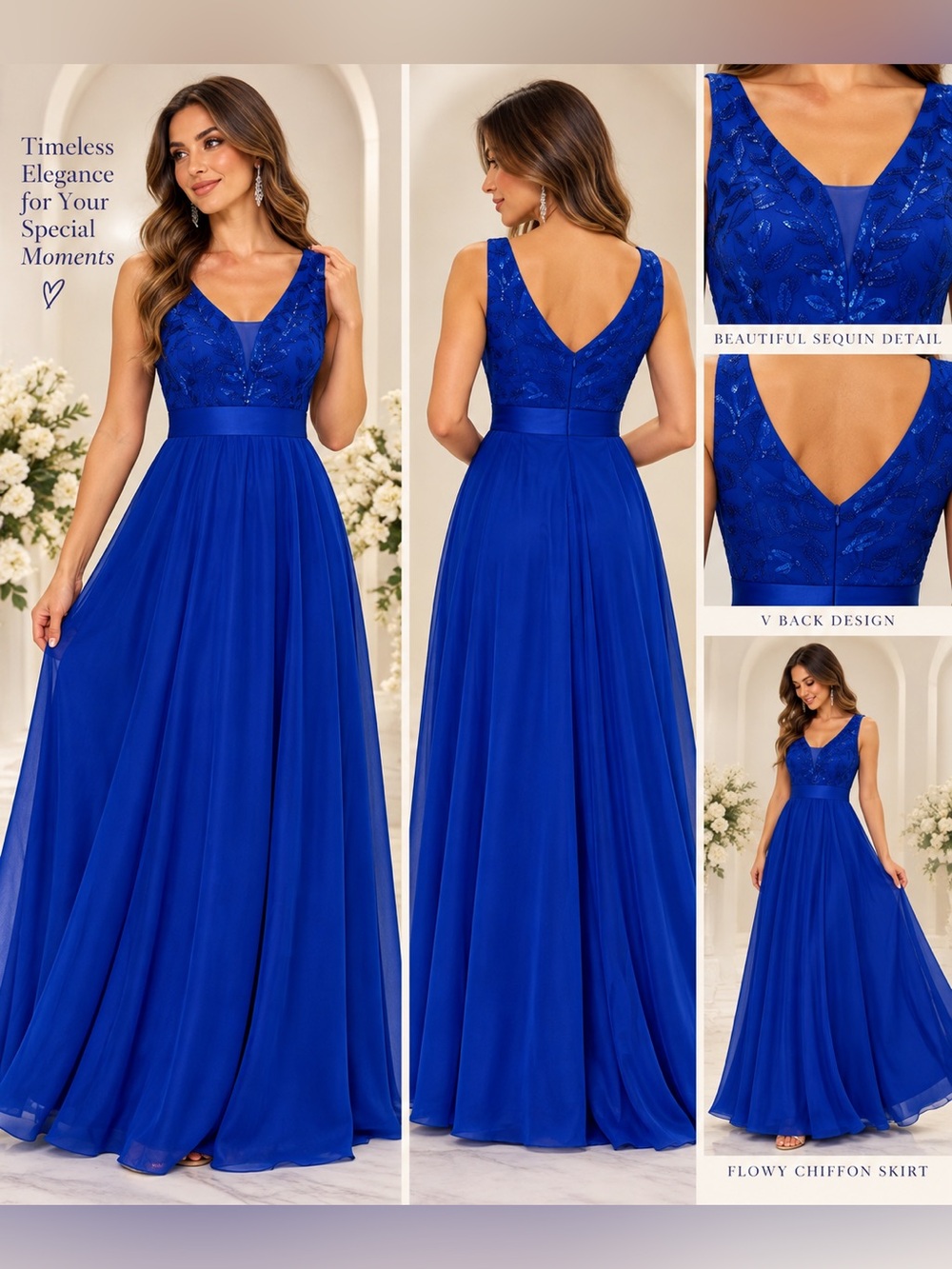 Faeriesty Royal Blue Sequin Chiffon Formal Prom Gown Dress XL
